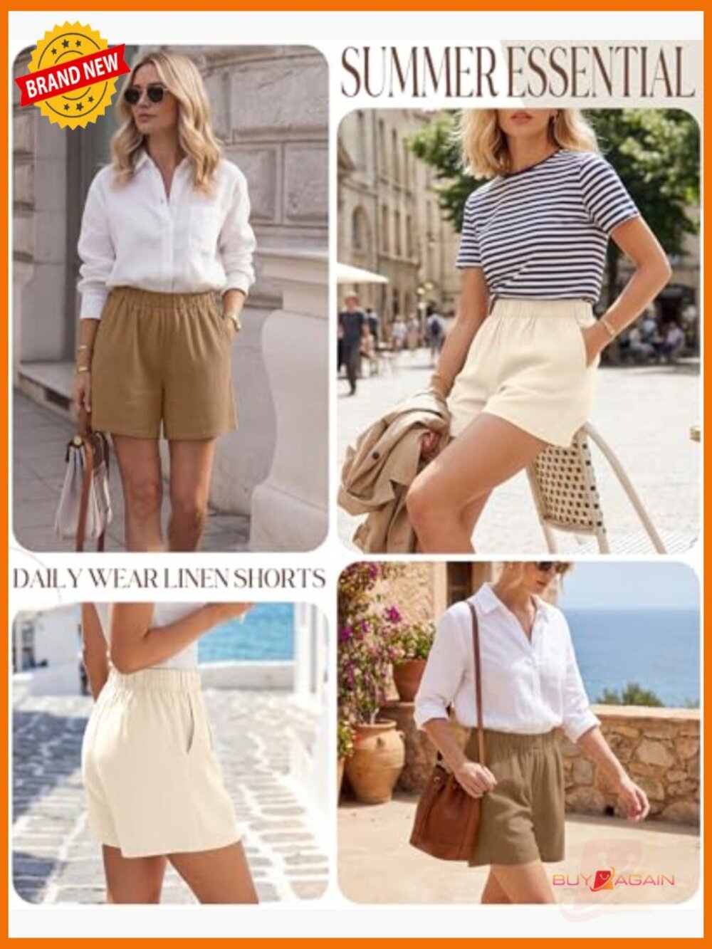 3 Pack High Waist Linen Wide Leg Shorts with Pockets Summer - Picture 3 of 7